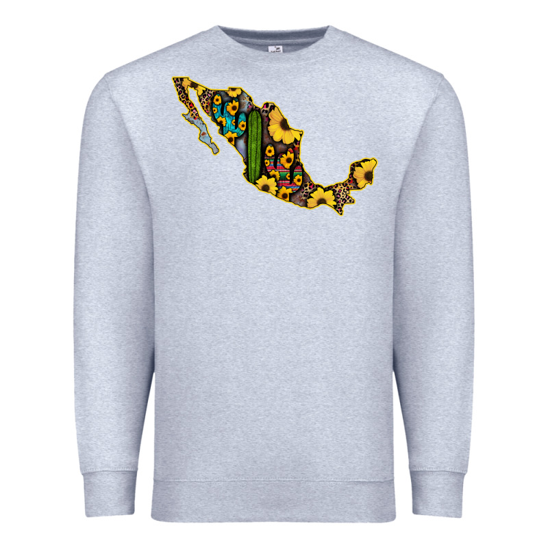 Guerrero Mexico Serape Cactus Sunflower Map Premium Sweatshirt by RanaPortraitStore | Teevron