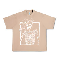 Burro distressed skeleton vintage smiling skull drinking coffee Urban Heavy Tee - artisFamous