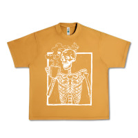 Peanut Butter distressed skeleton vintage smiling skull drinking coffee Urban Heavy Tee - artisFamous