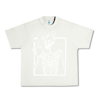 Pistachio distressed skeleton vintage smiling skull drinking coffee Urban Heavy Tee - artisFamous