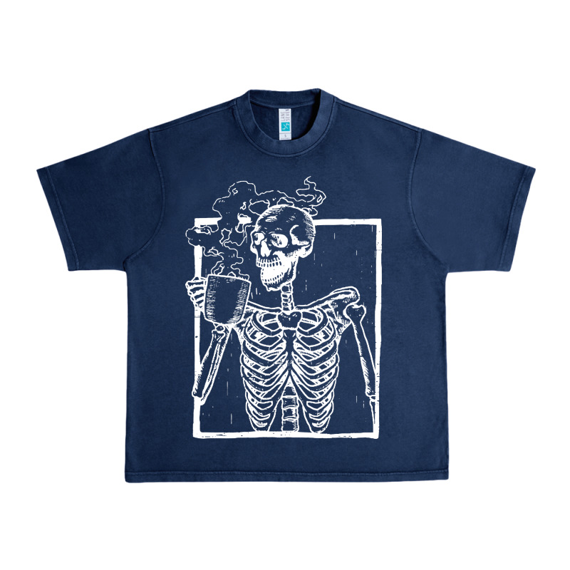 Distressed Skeleton Vintage Smiling Skull Drinking Coffee Urban Heavy Tee by artisFamous | Teevron