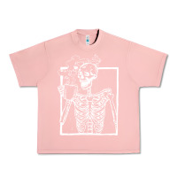 Salmon distressed skeleton vintage smiling skull drinking coffee Urban Heavy Tee - artisFamous