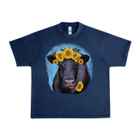 Navy Black Angus with Sunflower Urban Heavy Tee - Jasminsmagicworld