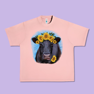 Black Angus With Sunflower Urban Heavy Tee Designed By Jasminsmagicworld
