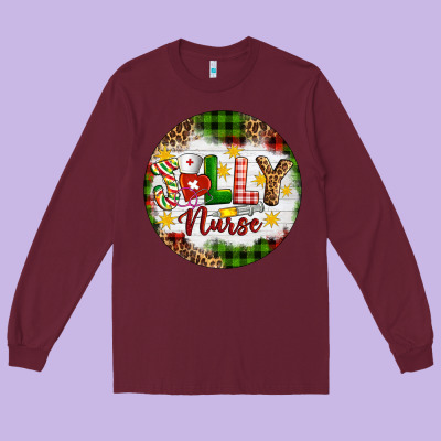 Christmas Jolly Nurse Long Sleeve Tee Designed By Artiststas