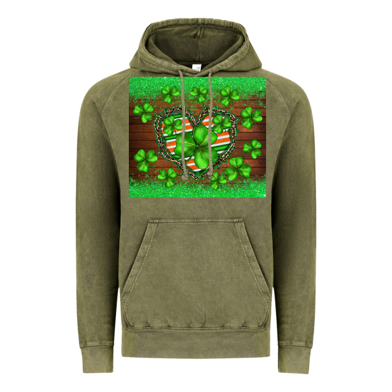St.patricks Heart Shamrocks Glitter Vintage Hoodie by BarkalooDesign | Teevron