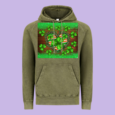 St.patricks Heart Shamrocks Glitter Vintage Hoodie Designed By Barkaloodesign