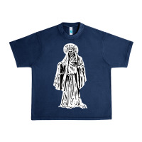Navy santa muerte blanca Urban Heavy Tee - artisFamous
