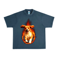 Midnight Navy Dog In Fire Urban Heavy Tee - artisFamous