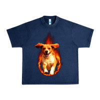 Navy Dog In Fire Urban Heavy Tee - artisFamous