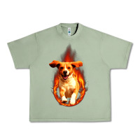 Oil Green Dog In Fire Urban Heavy Tee - artisFamous
