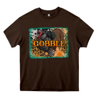 Chocolate Brown thanksgiving turkey gobble with background Heavy Core Tee - RanaPortraitStore
