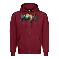 Burgundy gemstone bison Zipper Hoodie - RanaPortraitStore