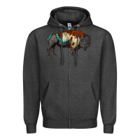 Charcoal Heather gemstone bison Zipper Hoodie - RanaPortraitStore