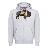 Heather Grey gemstone bison Zipper Hoodie - RanaPortraitStore