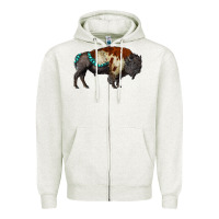 Oatmeal Heather gemstone bison Zipper Hoodie - RanaPortraitStore