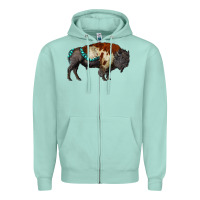 Seafoam gemstone bison Zipper Hoodie - RanaPortraitStore