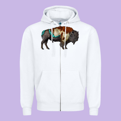 Gemstone Bison Zipper Hoodie Designed By Ranaportraitstore