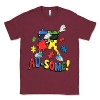 Burgundy Au-some! Autism puzzle dabbing Classic Tee - FaDigitalArtStudio