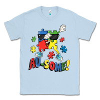 Dusty Blue Au-some! Autism puzzle dabbing Classic Tee - FaDigitalArtStudio