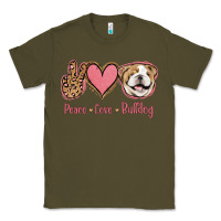 Army Green Peace Love Bulldog Classic Tee - Jasminsmagicworld