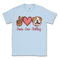 Dusty Blue Peace Love Bulldog Classic Tee - Jasminsmagicworld