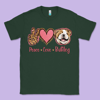 Peace Love Bulldog Classic Tee Designed By Jasminsmagicworld