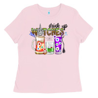 Bubblegum Pink Drink Up Witches Ladies Tee - CowhideDigitalArt