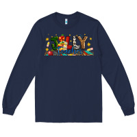 Navy Christmas Jolly Teacher Long Sleeve Tee - Artiststas