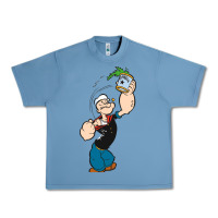 Pebble Blue Popeye Spinach Retro Mens Funny Urban Heavy Tee - artisFamous