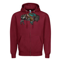 Burgundy cowhide bison Zipper Hoodie - RanaPortraitStore