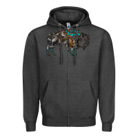 Charcoal Heather cowhide bison Zipper Hoodie - RanaPortraitStore