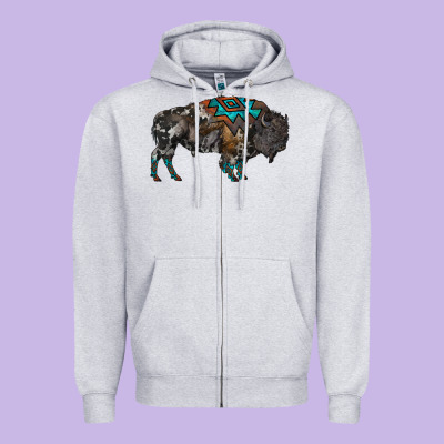 Cowhide Bison Zipper Hoodie Designed By Ranaportraitstore