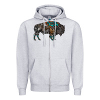 Heather Grey cowhide bison Zipper Hoodie - RanaPortraitStore