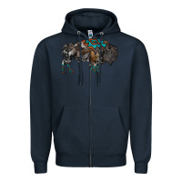 Navy cowhide bison Zipper Hoodie - RanaPortraitStore