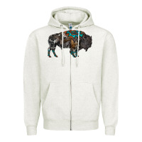 Oatmeal Heather cowhide bison Zipper Hoodie - RanaPortraitStore