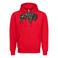 Red cowhide bison Zipper Hoodie - RanaPortraitStore