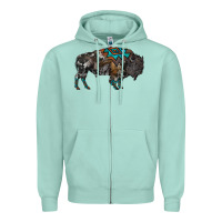 Seafoam cowhide bison Zipper Hoodie - RanaPortraitStore