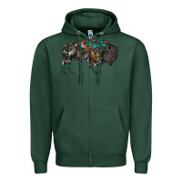Sports Green cowhide bison Zipper Hoodie - RanaPortraitStore