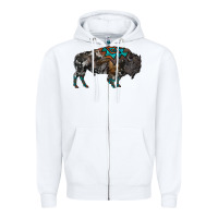 White cowhide bison Zipper Hoodie - RanaPortraitStore