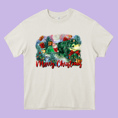 Merry Christmas Santa Polar Express Heavy Core Tee Designed By Fadigitalartstudio