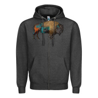 Charcoal Heather leopard bison Zipper Hoodie - RanaPortraitStore
