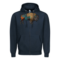 Navy leopard bison Zipper Hoodie - RanaPortraitStore