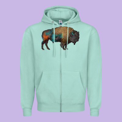 Leopard Bison Zipper Hoodie Designed By Ranaportraitstore