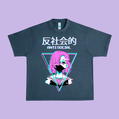 Antisocial Wave Anime Urban Heavy Tee Designed By Artisfamous
