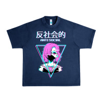 Navy antisocial wave anime Urban Heavy Tee - artisFamous