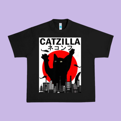 Vintage Catzilla Japanese Sunset Style Urban Heavy Tee Designed By Artisfamous