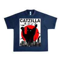 Navy vintage catzilla japanese sunset style Urban Heavy Tee - artisFamous