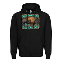 Black bison with gemstone background Zipper Hoodie - RanaPortraitStore