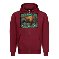 Burgundy bison with gemstone background Zipper Hoodie - RanaPortraitStore